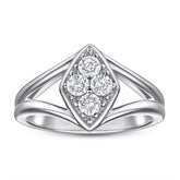 Rhombus with Round Zircon Modern Split Shank Silver Ring